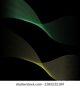 Abstract background with lines. Vector background with waves. Background for music album, poster, card, advertisement. Black, green, yellow	