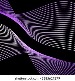 Abstract background with lines. Vector background with waves. Background for music album, poster, card, advertisement. Black, white, purple