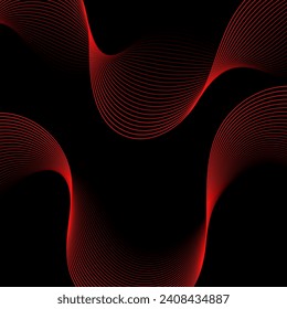 Abstract background with lines. Vector background with waves. Background for music album, poster, card, advertisement. Element for design isolated on black. Red and black. Valentine's Day