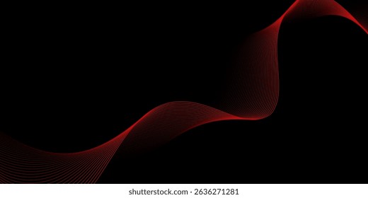 Abstract background with lines. Vector background with waves. Background for music album, poster, card, advertisement. Element for design isolated on black. Red and black. Valentine's Day
