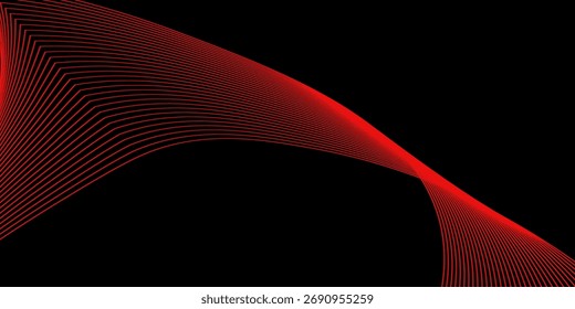 Abstract background with lines. Vector background with waves. Background for music album, poster, card, advertisement. Element for design isolated on black. Red and black. Valentine's Day