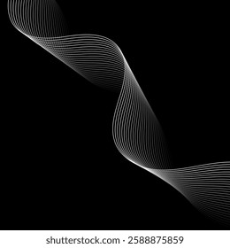 Abstract background with lines and waves. Banner. Element for design isolated on black. Vector background for brochure, booklet, flyer, poster. White and black gradient