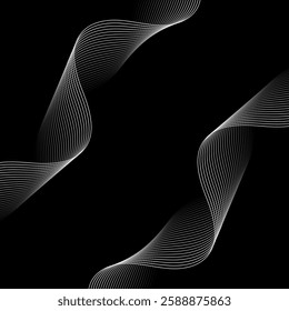 Abstract background with lines and waves. Banner. Element for design isolated on black. Vector background for brochure, booklet, flyer, poster. White and black gradient