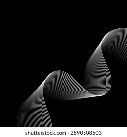 Abstract background with lines and waves. Banner. Element for design isolated on black. Vector background for brochure, booklet, flyer, poster. White and black gradient