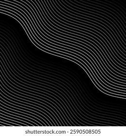Abstract background with lines and waves. Banner. Element for design isolated on black. Vector background for brochure, booklet, flyer, poster. White and black gradient