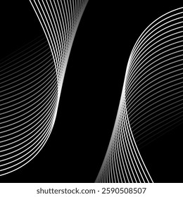 Abstract background with lines and waves. Banner. Element for design isolated on black. Vector background for brochure, booklet, flyer, poster. White and black gradient