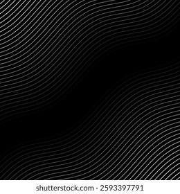 Abstract background with lines and waves. Banner. Element for design isolated on black. Vector background for brochure, booklet, flyer, poster. White and black gradient