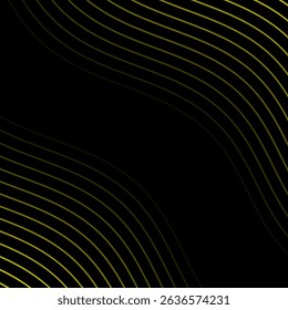Abstract background with lines and waves. Banner. Element for design isolated on black. Vector background for brochure, booklet, flyer, poster. Yellow and black gradient