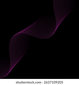 Abstract background with lines and waves. Banner. Element for design isolated on black. Vector background for brochure, booklet, flyer, poster. Pink and black gradient. Purple, dark, night