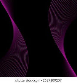 Abstract background with lines and waves. Banner. Element for design isolated on black. Vector background for brochure, booklet, flyer, poster. Pink and black gradient. Purple, dark, night