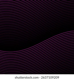 Abstract background with lines and waves. Banner. Element for design isolated on black. Vector background for brochure, booklet, flyer, poster. Pink and black gradient. Purple, dark, night