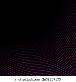 Abstract background with lines and waves. Banner. Element for design isolated on black. Vector background for brochure, booklet, flyer, poster. Pink and black gradient. Purple, dark, night