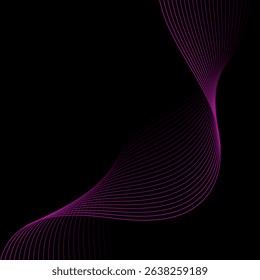 Abstract background with lines and waves. Banner. Element for design isolated on black. Vector background for brochure, booklet, flyer, poster. Pink and black gradient. Purple, dark, night