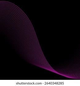 Abstract background with lines and waves. Banner. Element for design isolated on black. Vector background for brochure, booklet, flyer, poster. Pink and black gradient. Purple, dark, night