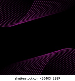 Abstract background with lines and waves. Banner. Element for design isolated on black. Vector background for brochure, booklet, flyer, poster. Pink and black gradient. Purple, dark, night