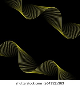 Abstract background with lines and waves. Banner. Element for design isolated on black. Vector background for brochure, booklet, flyer, poster. Yellow and black gradient