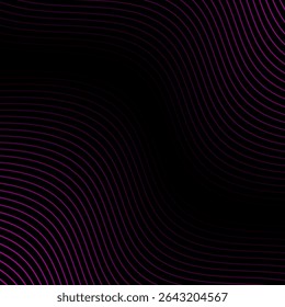 Fundo abstrato com linhas e ondas. Faixa. Elemento de design isolado em preto. Fundo vetorial para brochura, livreto, folheto, cartaz. Gradiente rosa e preto. Roxo, escuro, noite