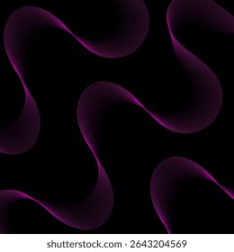 Abstract background with lines and waves. Banner. Element for design isolated on black. Vector background for brochure, booklet, flyer, poster. Pink and black gradient. Purple, dark, night