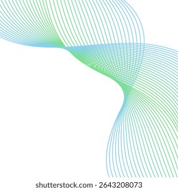 Fundo abstrato com linhas e ondas. Faixa. Elemento de design isolado em branco. Fundo vetorial para brochura, livreto, folheto, cartaz. Gradiente colorido. Verde, azul