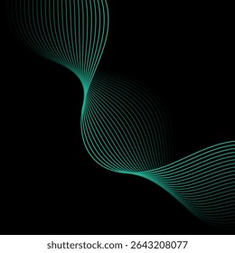 Fundo abstrato com linhas e ondas. Faixa. Elemento de design isolado em preto. Fundo vetorial para brochura, livreto, folheto, cartaz. Gradiente de azul e preto. Turquesa, escuro, noite