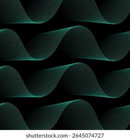Fundo abstrato com linhas e ondas. Faixa. Elemento de design isolado em preto. Fundo vetorial para brochura, livreto, folheto, cartaz. Gradiente de azul e preto. Turquesa, escuro, noite