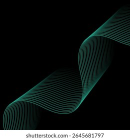 Abstract background with lines and waves. Banner. Element for design isolated on black. Vector background for brochure, booklet, flyer, poster. Blue and black gradient. Turquoise, dark, night