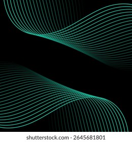 Abstract background with lines and waves. Banner. Element for design isolated on black. Vector background for brochure, booklet, flyer, poster. Blue and black gradient. Turquoise, dark, night