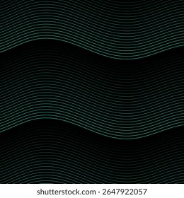 Fundo abstrato com linhas e ondas. Faixa. Elemento de design isolado em preto. Fundo vetorial para brochura, livreto, folheto, cartaz. Gradiente de azul e preto. Turquesa, escuro, noite