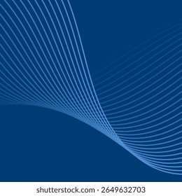 Fundo abstrato com linhas e ondas. Faixa. Elemento isolado do design. Fundo vetorial para brochura, livreto, folheto, cartaz. Gradiente azul. Azul escuro