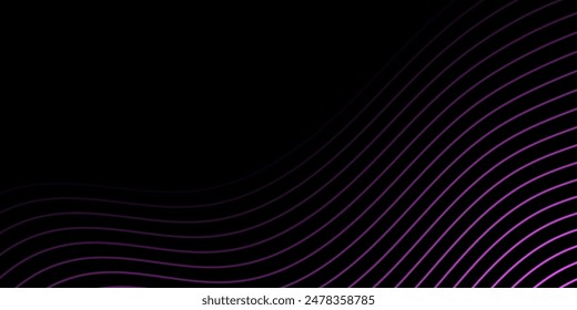 Abstract background with lines and waves. Medium banner size. Element for design. Vector background for brochure, booklet, flyer, poster. Pink and black gradient. Dark, night, love