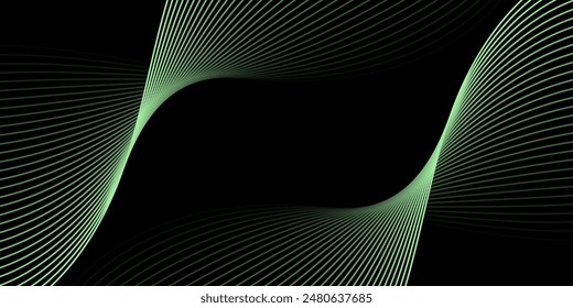 Fondo Abstractas con líneas y ondas. Mediano tamaño de Anuncio. Elemento para el diseño. Vector de fondo para el folleto, folleto, folleto, cartel. Degradado verde y negro. Oscuro, de noche