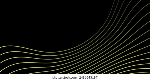 Abstract background with lines and waves. Medium banner size. Element for design. Vector background for brochure, booklet, flyer, poster. Green, yellow and black gradient. Dark, night