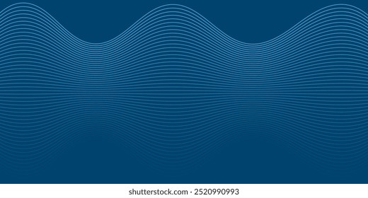 Fundo abstrato com linhas e ondas. Tamanho médio do banner. Elemento de design. Fundo vetorial para brochura, livreto, folheto, cartaz. Gradiente azul