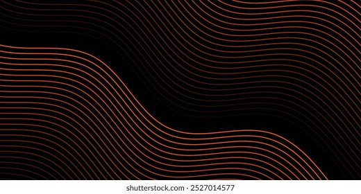 Fundo abstrato com linhas e ondas. Tamanho médio do banner. Elemento de design. Fundo vetorial para brochura, livreto, folheto, cartaz. Gradiente preto e laranja. Escuro, noite. Outono, Natal