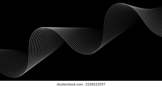 Fondo Abstractas con líneas y ondas. Mediano tamaño de Anuncio. Elemento para el diseño. Fondo de Vector para folleto, folleto, volante, cartel. Gradiente blanco y negro. Oscuro, noche. Plata, metal