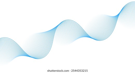 Abstract background with lines and waves. Medium banner size. Element for design isolated on white. Vector background for brochure, booklet, flyer, poster. Blue and white gradient