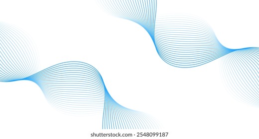 Abstract background with lines and waves. Medium banner size. Element for design isolated on white. Vector background for brochure, booklet, flyer, poster. Blue and white gradient
