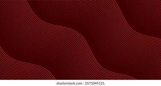 Abstract background with lines and waves. Medium banner size. Element for design. Vector background for brochure, booklet, flyer, poster. Red gradient. Love, Valentine's Day