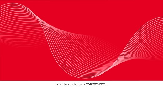 Abstract background with lines and waves. Medium banner size. Element for design. Vector background for brochure, booklet, flyer, poster. Red and white gradient. Love, Valentine's Day