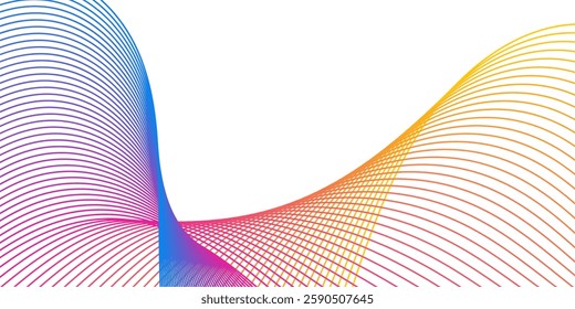 Abstract background with lines and waves. Medium banner size. Element for design isolated on white. Vector background for brochure, booklet, flyer, poster. Colorful gradient