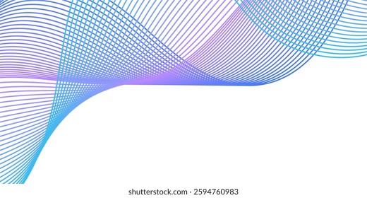 Abstract background with lines and waves. Medium banner size. Element for design isolated on white. Vector background for brochure, booklet, flyer, poster. Colorful gradient. Blue and purple