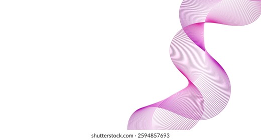 Abstract background with lines and waves. Medium banner size. Element for design isolated on white. Vector background for brochure, booklet, flyer, poster. Colorful gradient. Pink and purple