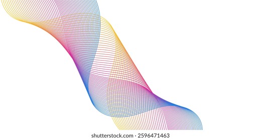 Abstract background with lines and waves. Medium banner size. Element for design isolated on white. Vector background for brochure, booklet, flyer, poster. Colorful gradient