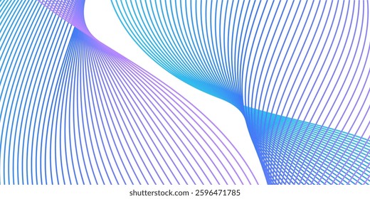 Abstract background with lines and waves. Medium banner size. Element for design isolated on white. Vector background for brochure, booklet, flyer, poster. Colorful gradient. Blue and purple