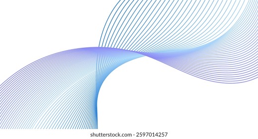 Abstract background with lines and waves. Medium banner size. Element for design isolated on white. Vector background for brochure, booklet, flyer, poster. Colorful gradient. Blue and purple