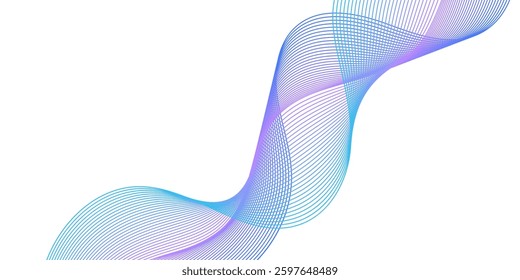 Abstract background with lines and waves. Medium banner size. Element for design isolated on white. Vector background for brochure, booklet, flyer, poster. Colorful gradient. Blue and purple