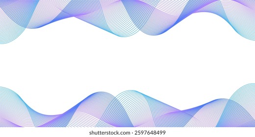 Abstract background with lines and waves. Medium banner size. Element for design isolated on white. Vector background for brochure, booklet, flyer, poster. Colorful gradient. Blue and purple