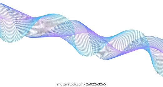 Abstract background with lines and waves. Medium banner size. Element for design isolated on white. Vector background for brochure, booklet, flyer, poster. Colorful gradient. Blue and purple