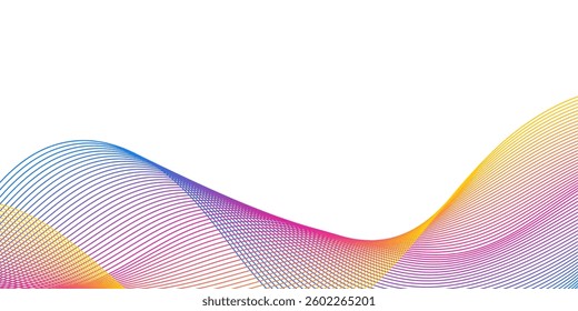 Abstract background with lines and waves. Medium banner size. Element for design isolated on white. Vector background for brochure, booklet, flyer, poster. Colorful gradient