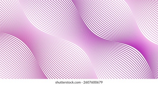 Abstract background with lines and waves. Medium banner size. Element for design isolated on white. Vector background for brochure, booklet, flyer, poster. Colorful gradient. Pink and purple
